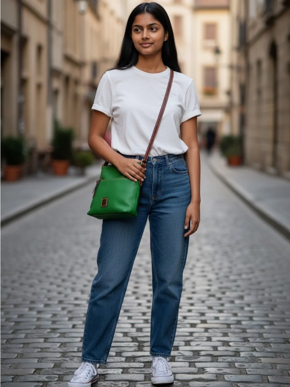 Dooney & Bourke Green Pebbled Leather Crossbody with Brown Trim